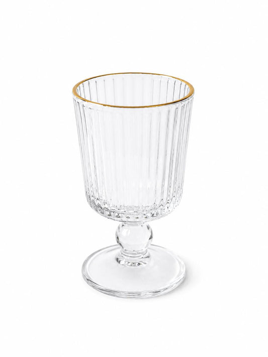 Elegant Ribbed Glass Goblet with Gold Rim