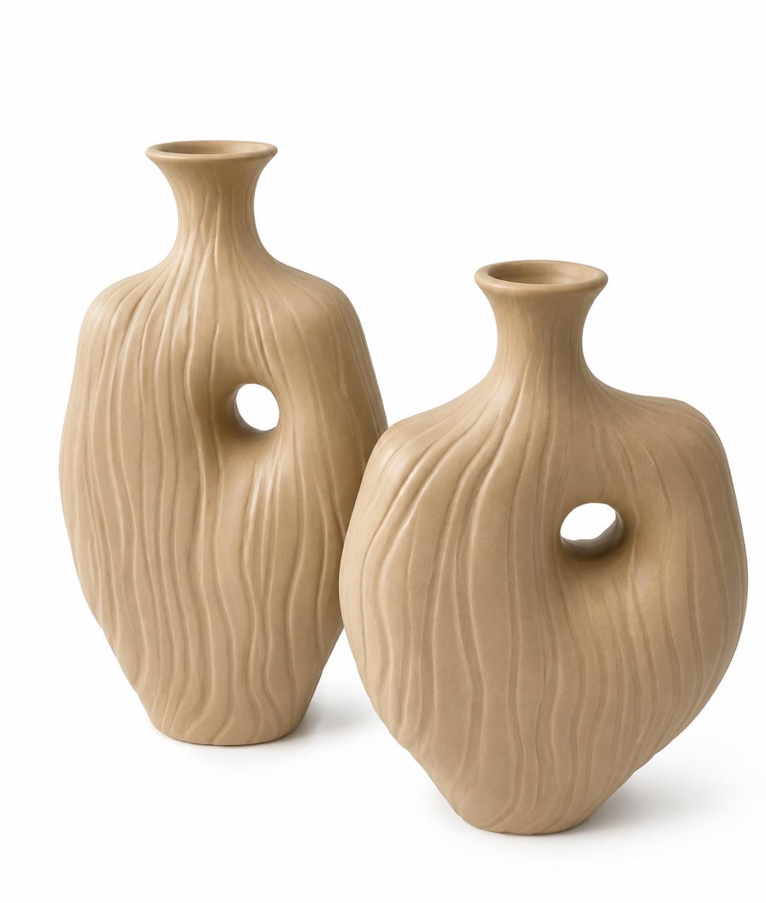 Textured Minimalist Ceramic Vase - Set of 2