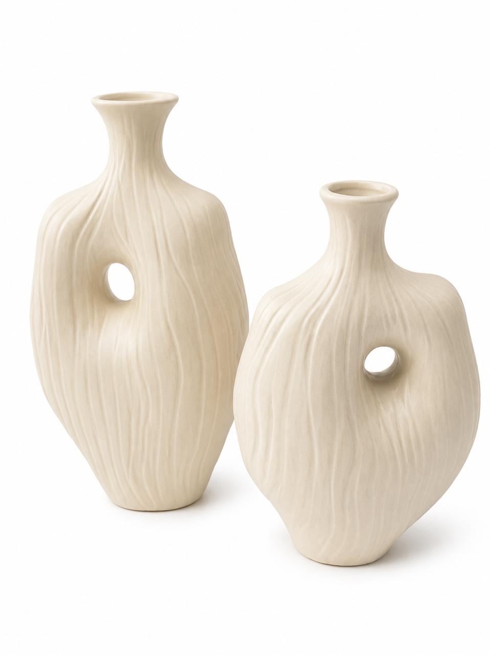 Textured Minimalist Ceramic Vase - Set of 2