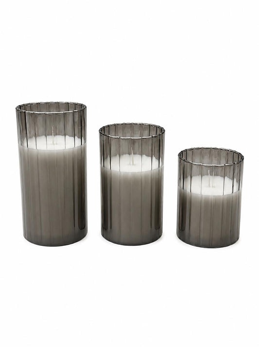 Luxury Ribbed Glass Candle Set of 3 (10/12/15 cm)