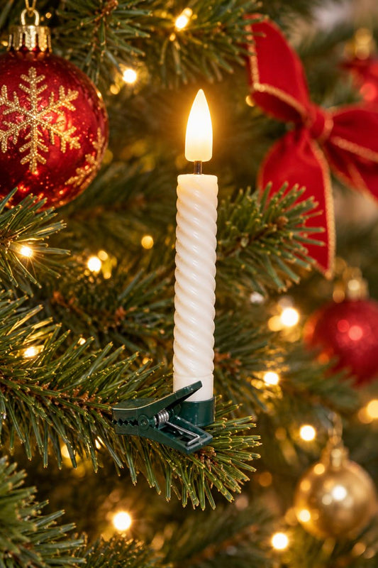 White Swirl LED Clip-On Candle - styled holiday setting