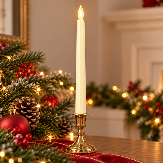 LED Taper Candle - Ivory - styled holiday setting