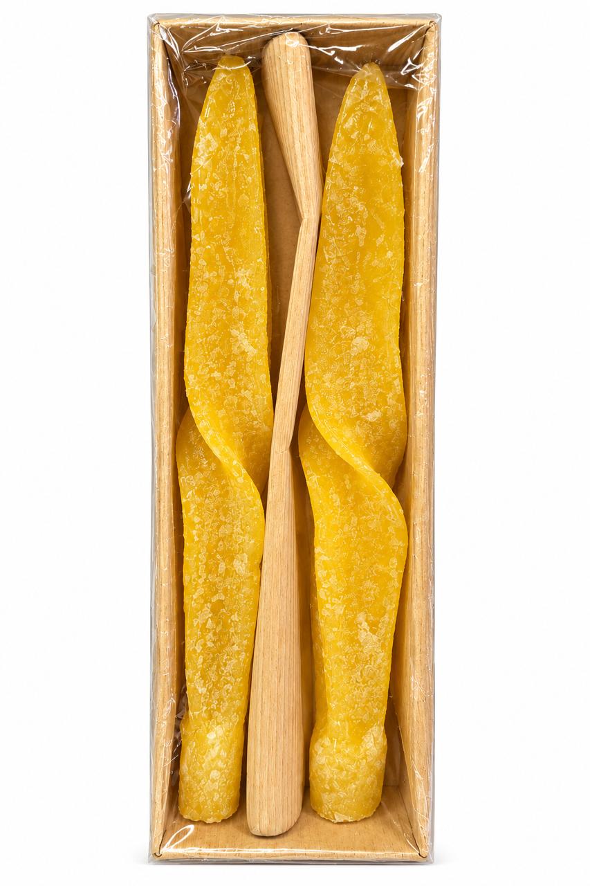 Textured Twisted Taper Candle - Yellow - white background