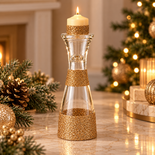 Glitter Glass Candle Holder - styled holiday setting