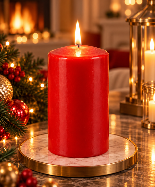 Short Red Candle - styled holiday setting