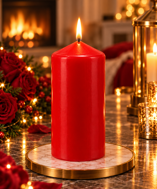 Red Candle - styled holiday setting
