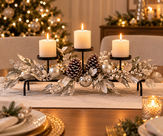 Silver Centerpiece - styled holiday setting