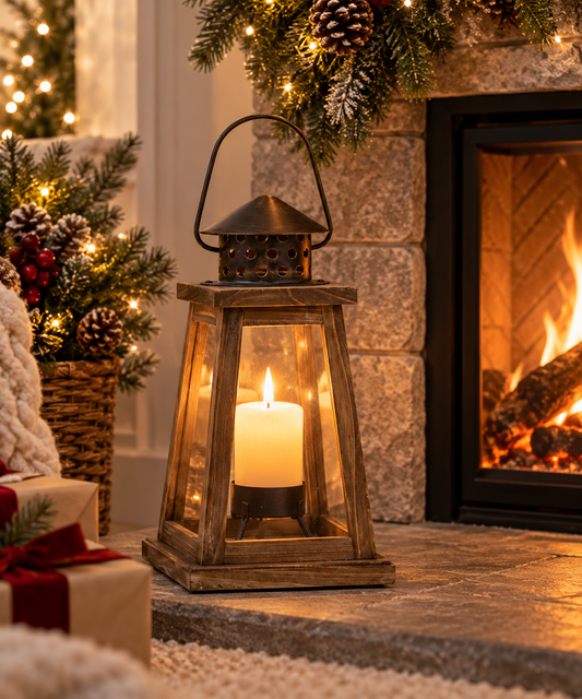 Wood Lantern - styled holiday setting