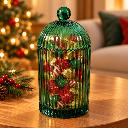 Green Ribbed Glass Bonbonniere