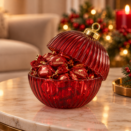Red Ribbed Glass Ornament Bonbonniere