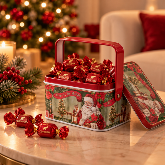 Vintage Santa Christmas Storage Tin with Handle