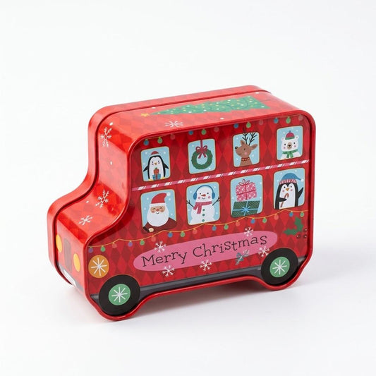 Red Christmas Bus Storage Tin on white background