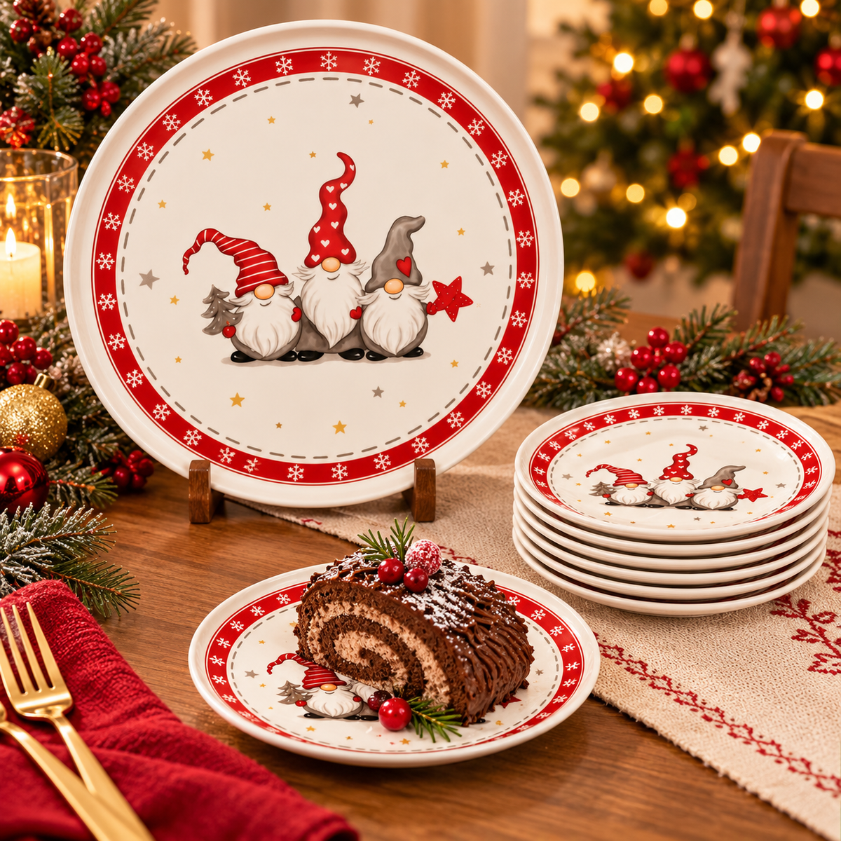 Set of 1 Main Plate with 6 Dessert Plates