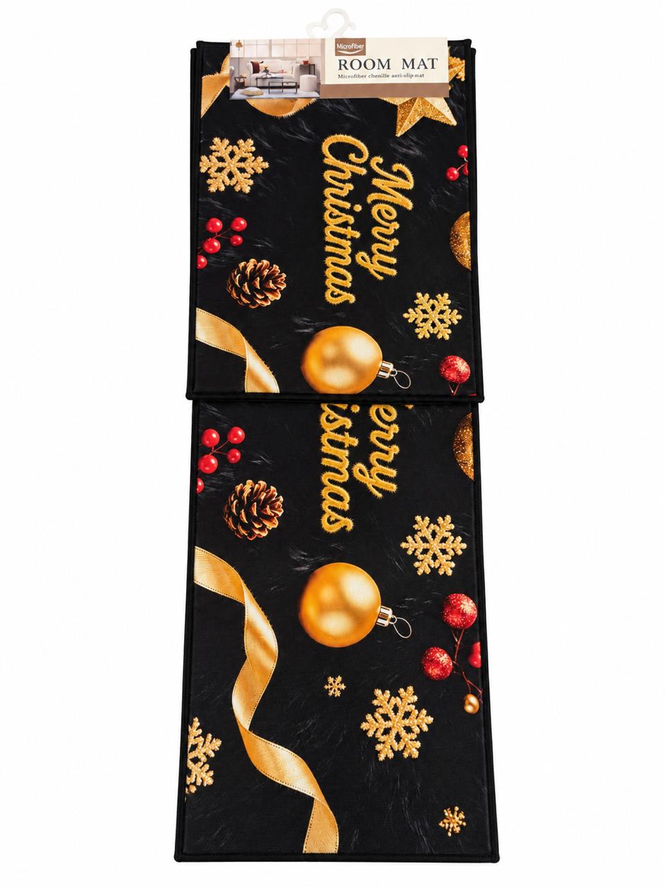 2-Piece Holiday Room Mat Set – Black & Gold on white background