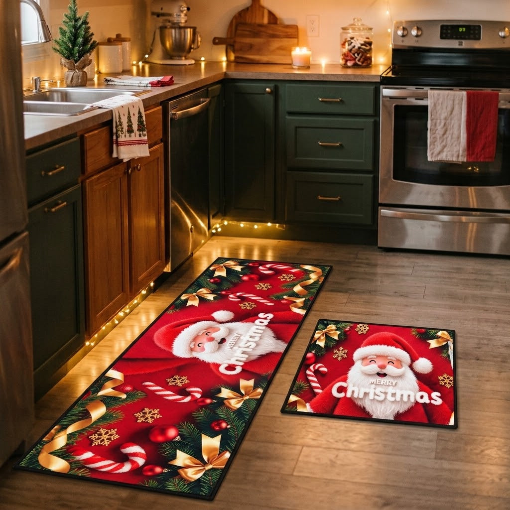 2-Piece Holiday Room Mat Set – Red Santa
