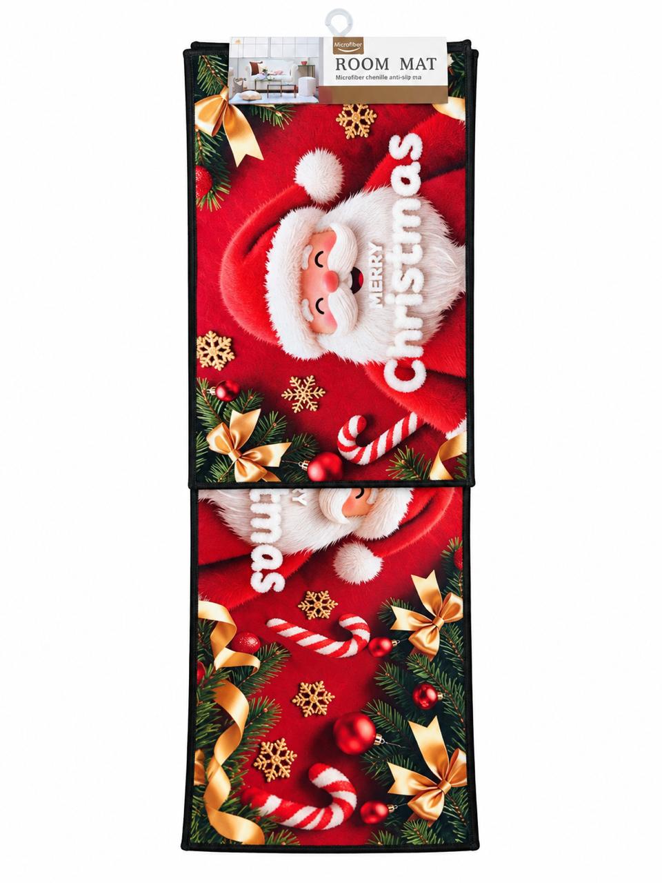 2-Piece Holiday Room Mat Set – Red Santa on white background