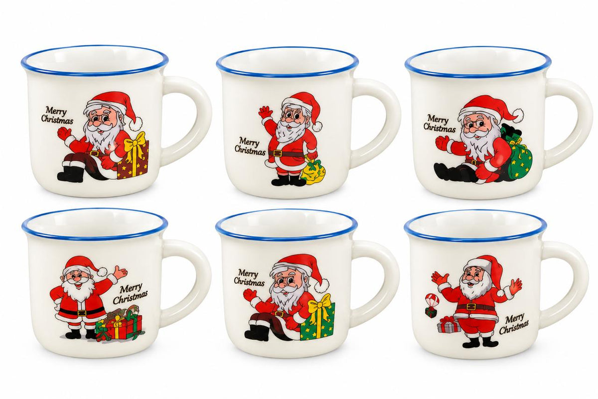 Festive Christmas Ceramic Mug Set – Santa on white background