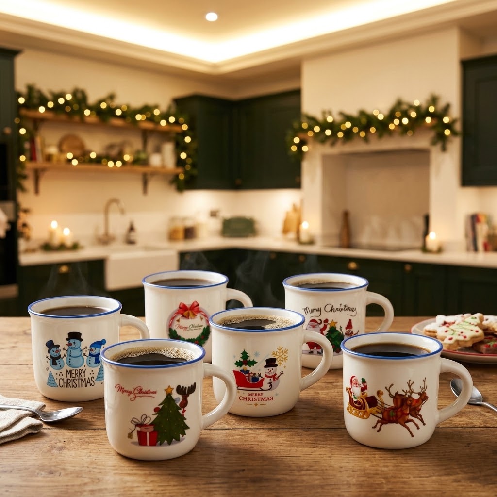 Festive Christmas Ceramic Mug Set – Snowman & Friends