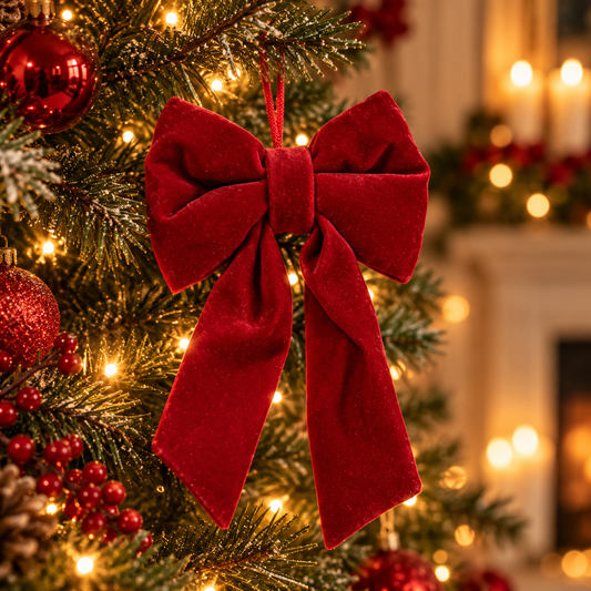 Hanging Red Velvet Holiday Bow