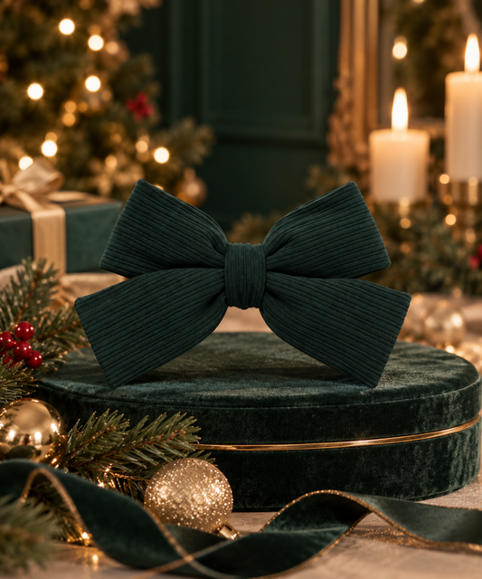 Dark Green Ribbed Holiday Bow