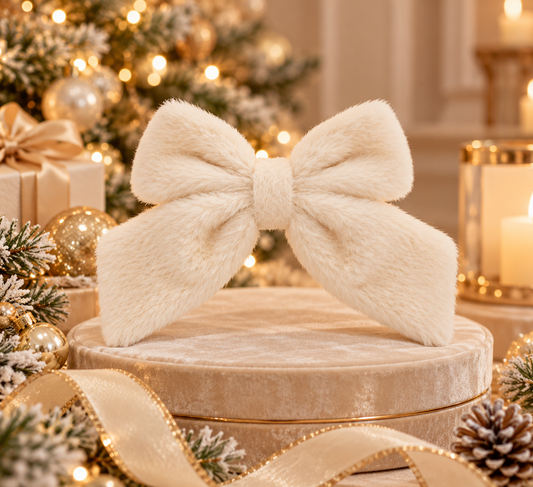 Cream Faux Fur Holiday Bow