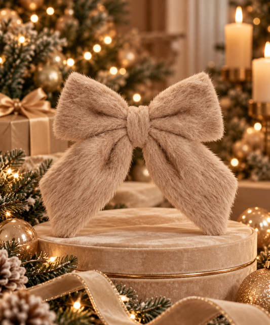 Camel Faux Fur Holiday Bow