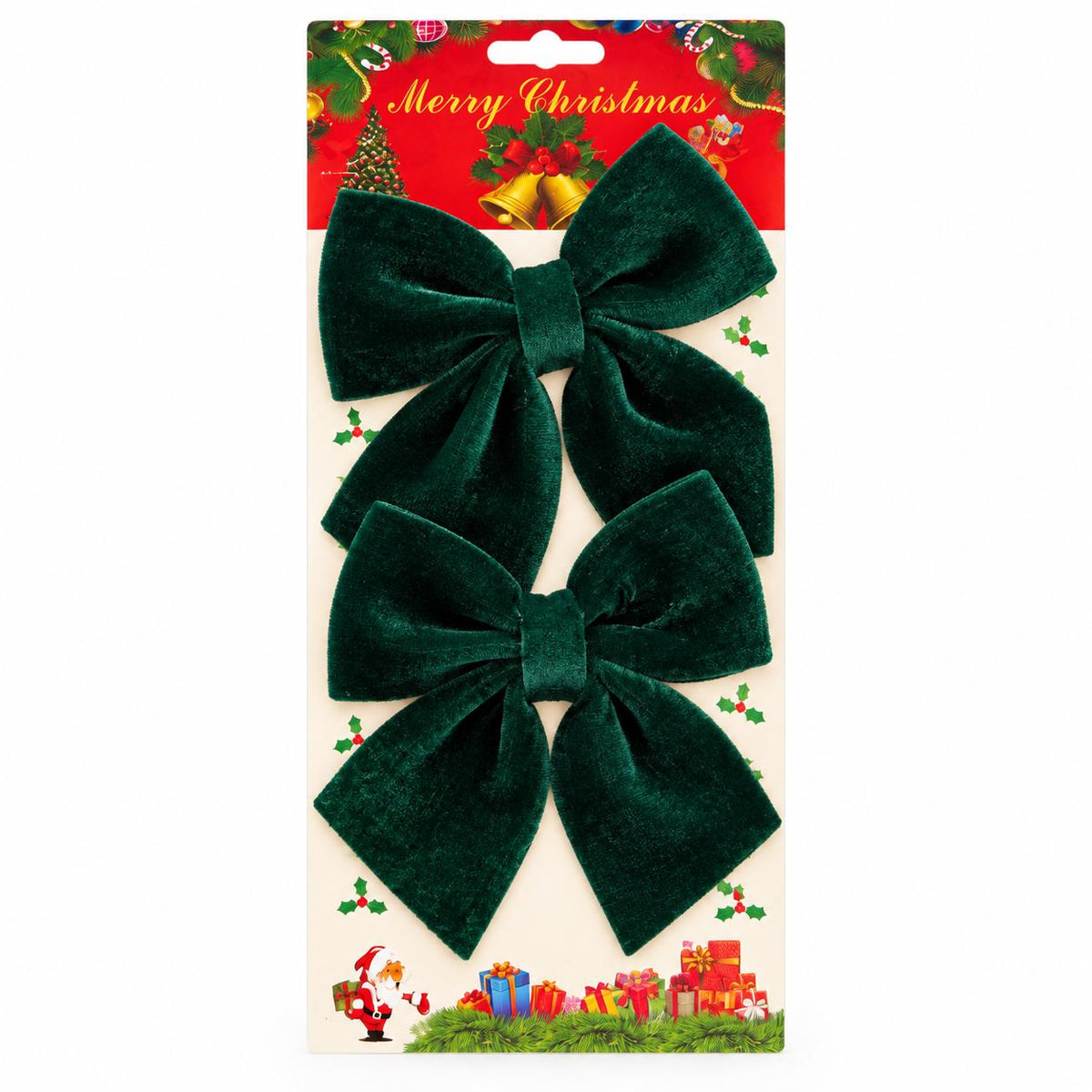 2-Piece Dark Green Velvet Holiday Bow Set on white background