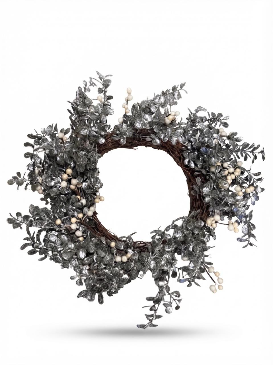 Silver Leaf Wreath on white background